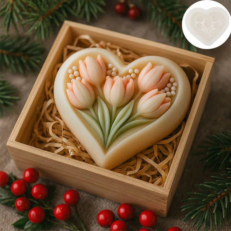 3D heart-shaped tulip silicone mold