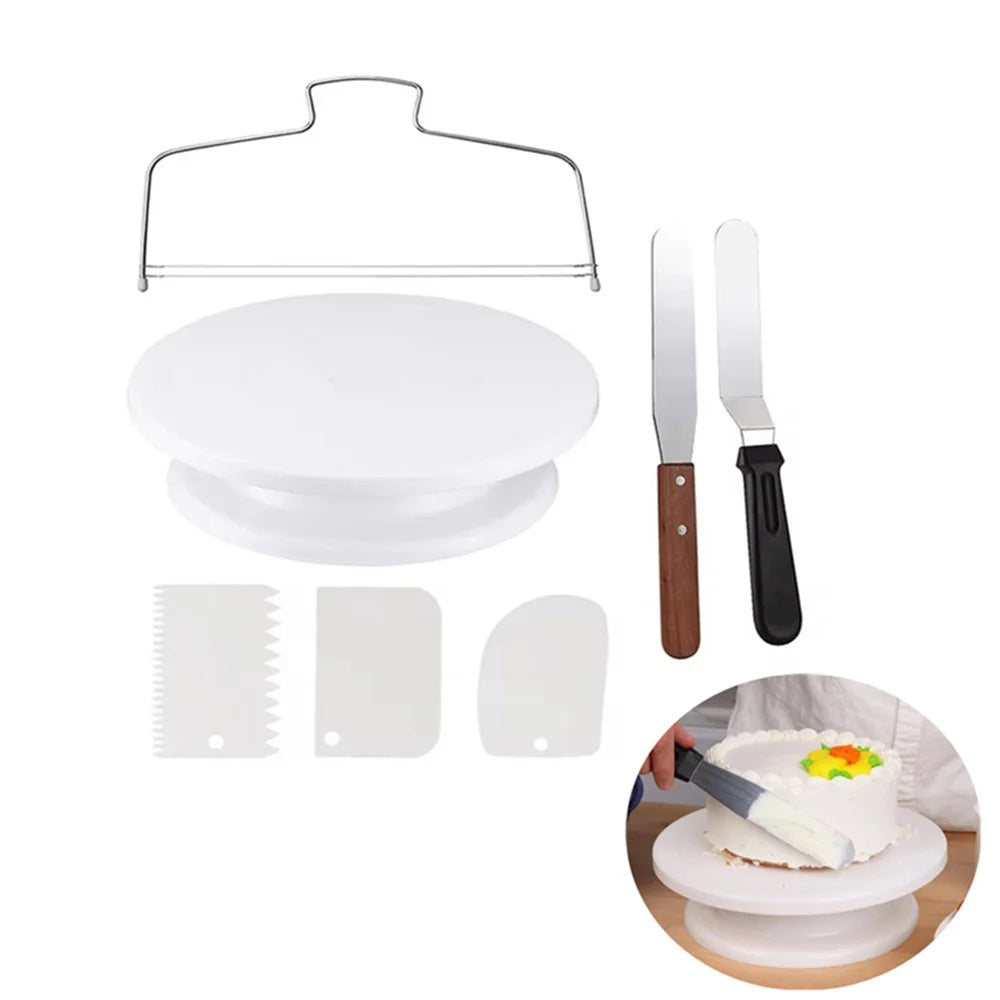 1/7pcs Cake Turntable Decorating Kit – Spatulas & Icing Smoothers Set