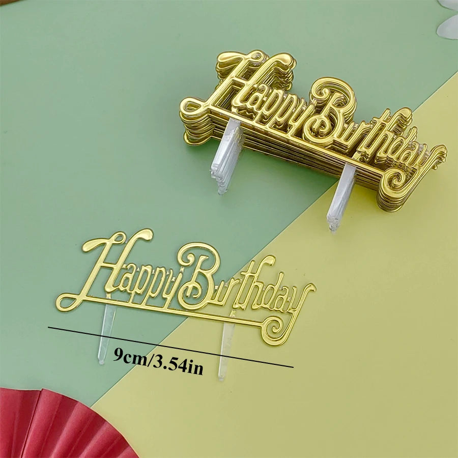 25PCS “Happy Birthday” Gold Cake Decorations – Party Cake Toppers