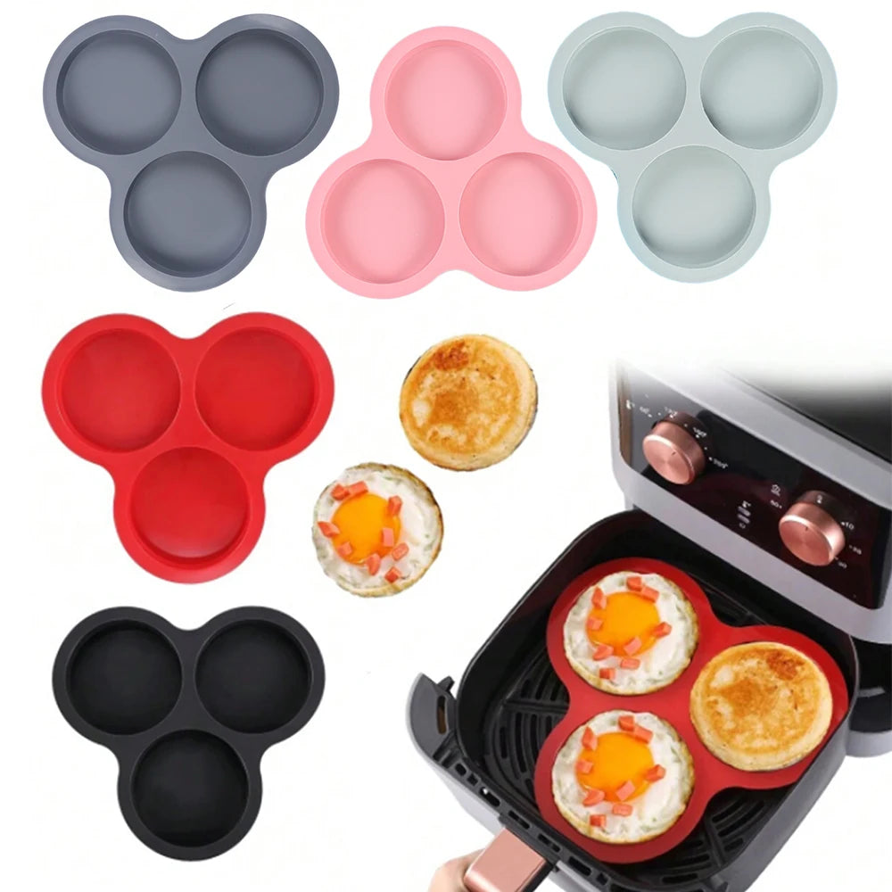 Silicone Egg Mold for Air Fryer – 3-Cavity Reusable Baking Pan