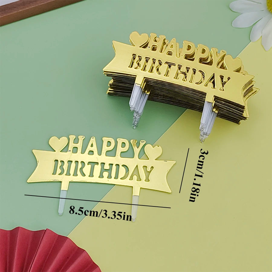 25PCS “Happy Birthday” Gold Cake Decorations – Party Cake Toppers