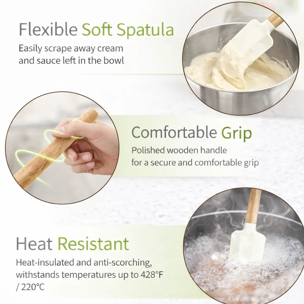 Premium Silicone Spatula Set with Wooden Handles