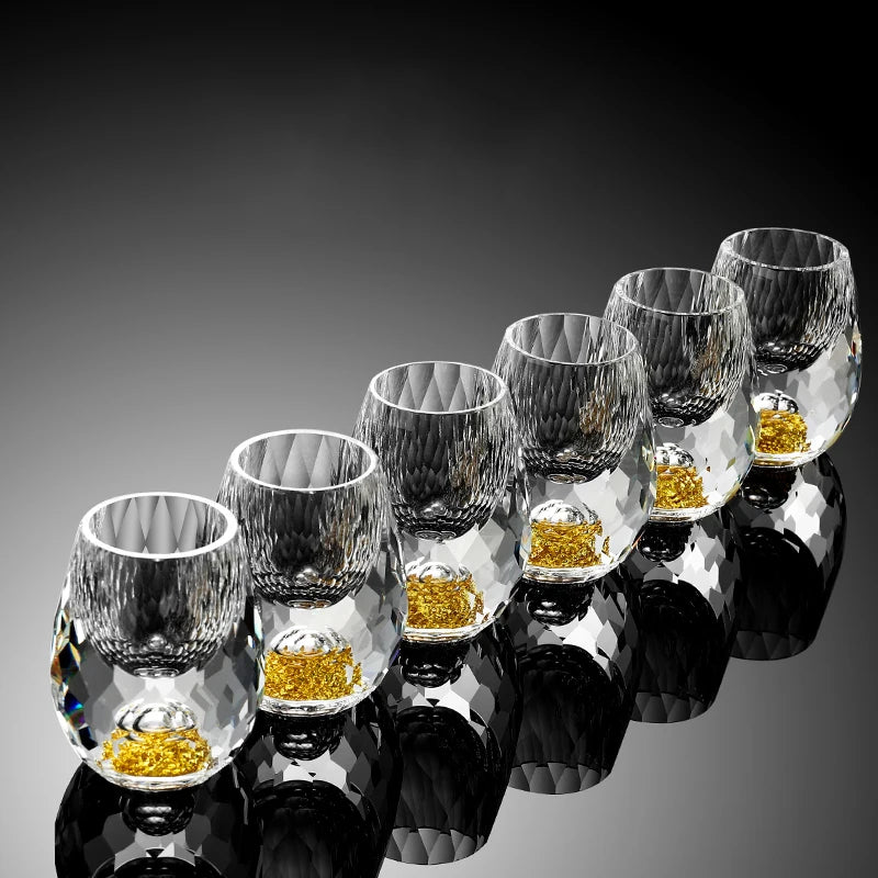 Luxury Crystal Glass Vodka / Sake / Shochu Cups – 15ml Gold Foil Shot Glasses