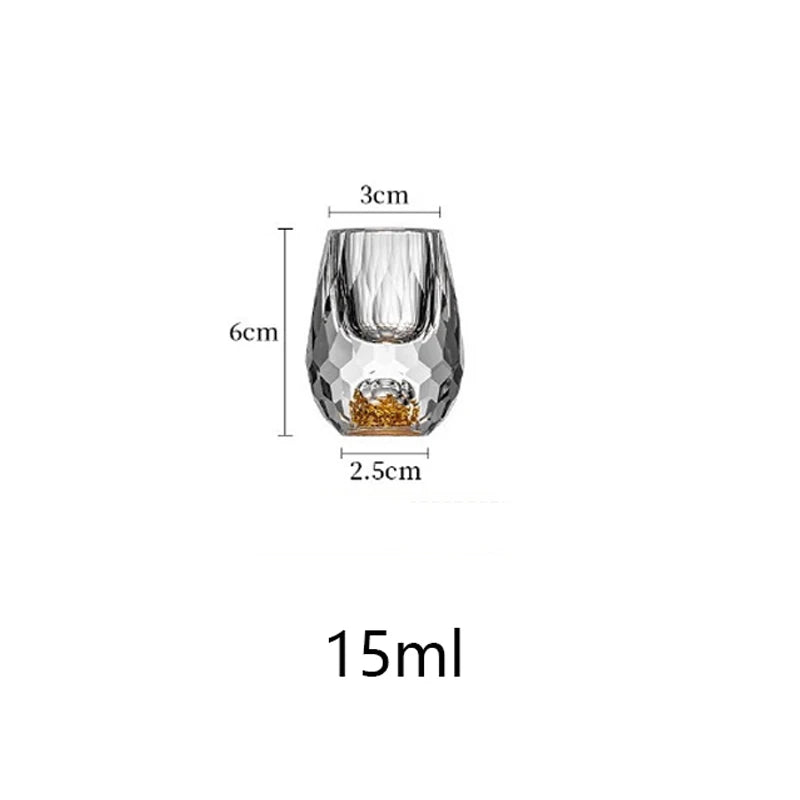 Luxury Crystal Glass Vodka / Sake / Shochu Cups – 15ml Gold Foil Shot Glasses