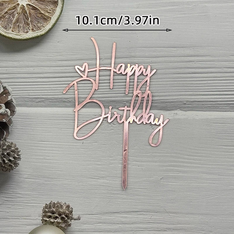 Elegant Rose Gold "Happy Birthday" Cake Topper | Premium Acrylic Decor