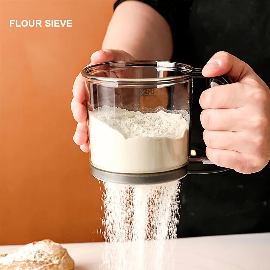 Semi-Automatic Flour Sifter with Hand Press Design – Transparent Non-Stick Sieve