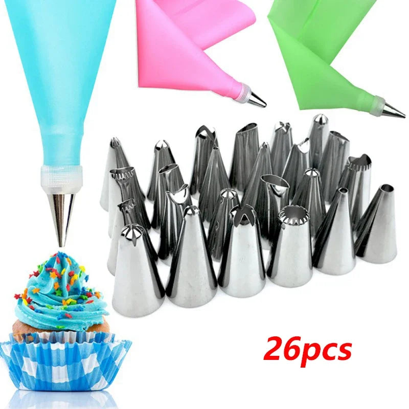 Ultimate Cake Decorating Set: Silicone Pastry Bag & 6 Stainless Steel Nozzles