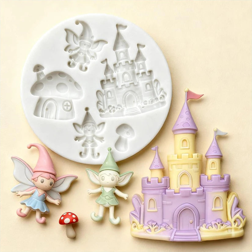 Mushroom Fairy Forest Castle Silicone Mold – Enchanting Sugarcraft Tool