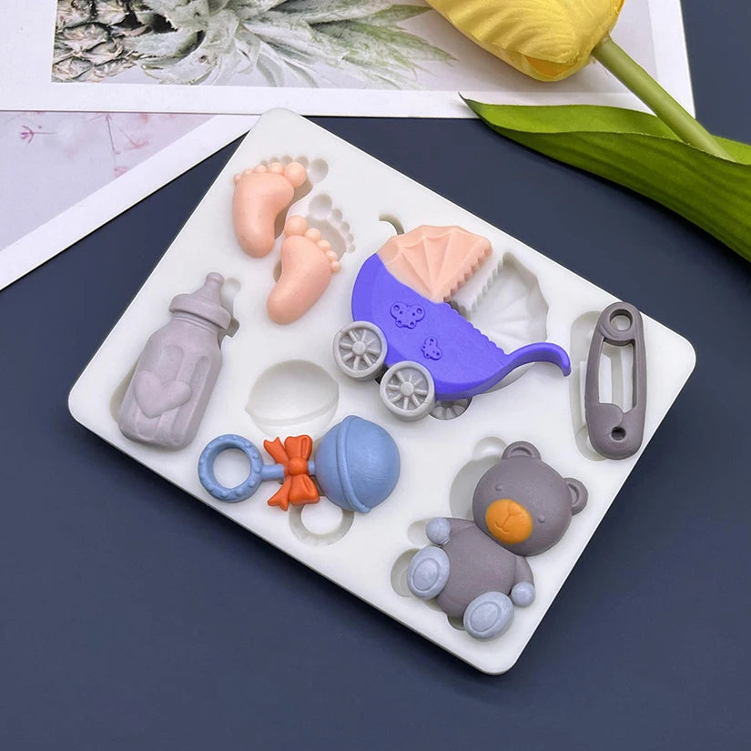 Baby Shower Silicone Mold – Carriage, Feeding Bottle &amp; Teddy Bear