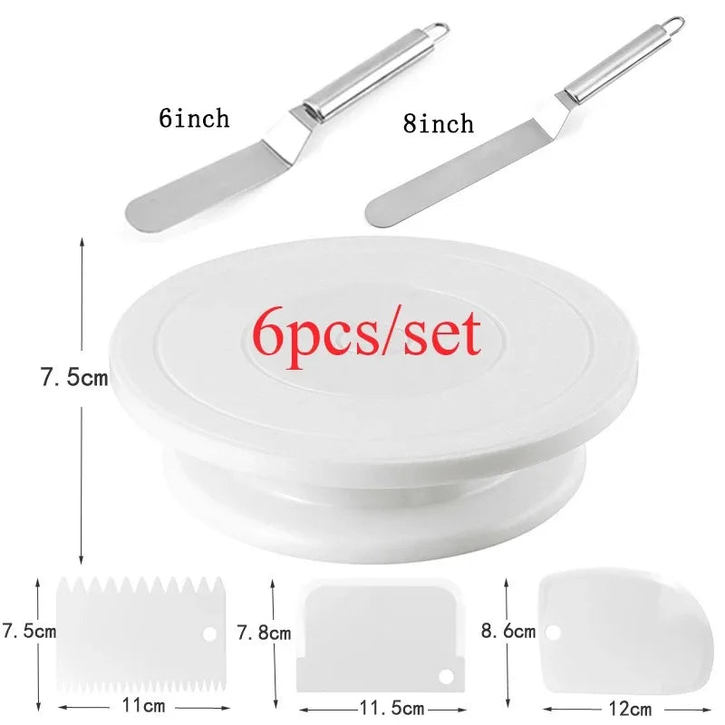 6pcs Cake Turntable Decorating Kit – Spatulas &amp; Icing Smoothers Set