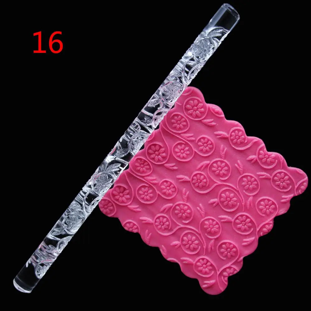21-Style Embossing Acrylic Rolling Pin – Professional Textured Baking Tool
