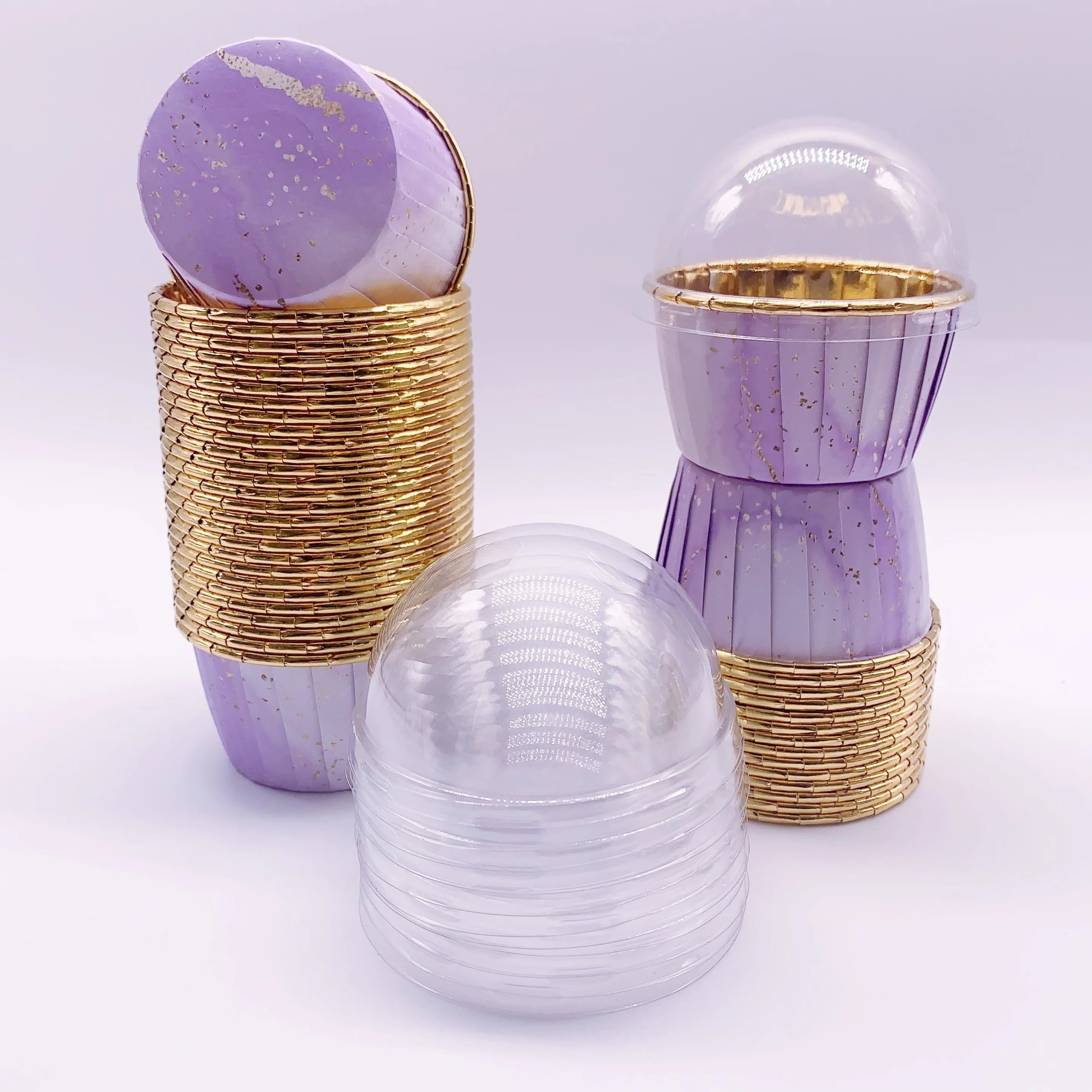 Glossy Disposable Cupcake Cups with Lids | 50pcs