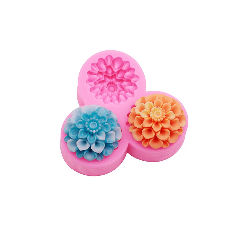 Silicone mold flower, three-piece