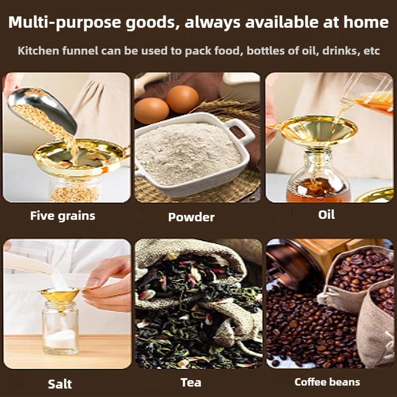 Food-Grade Stainless Steel Golden Wide-Mouth Funnel – Kitchen Filling Tool
