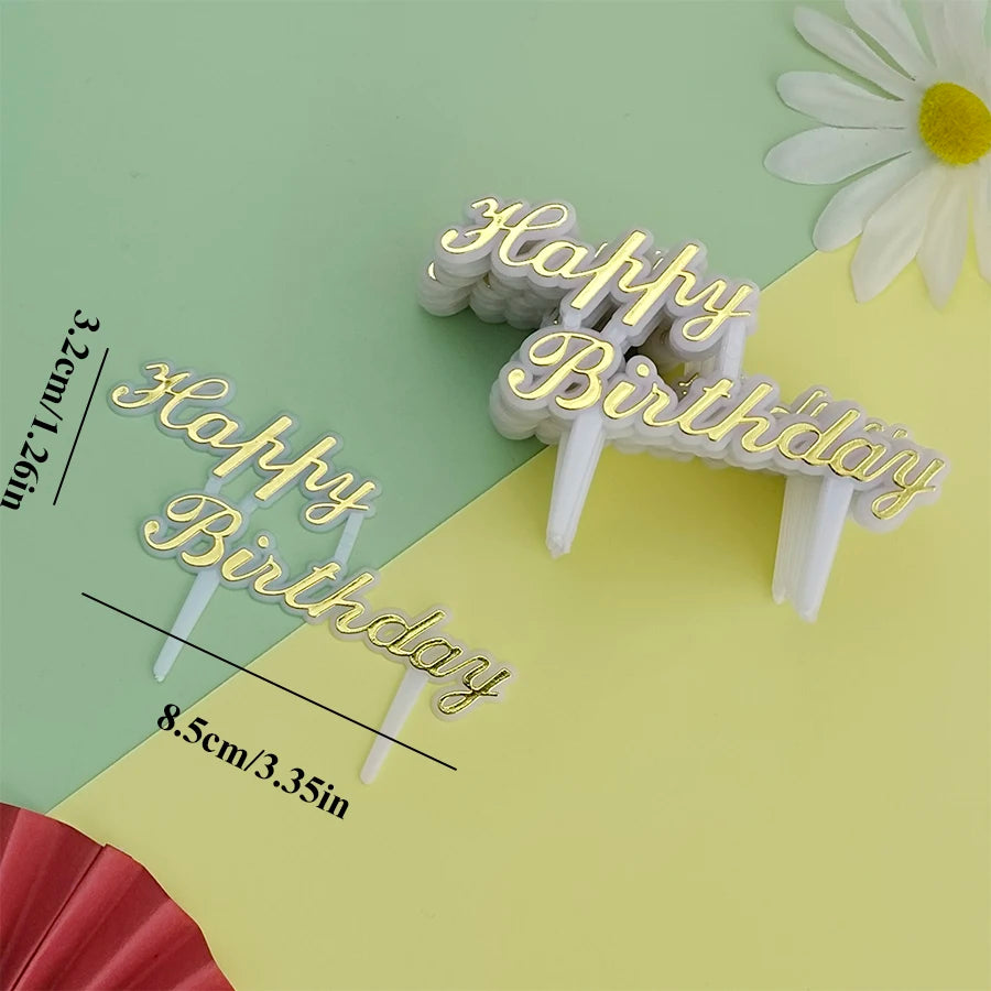 25PCS “Happy Birthday” Gold Cake Decorations – Party Cake Toppers