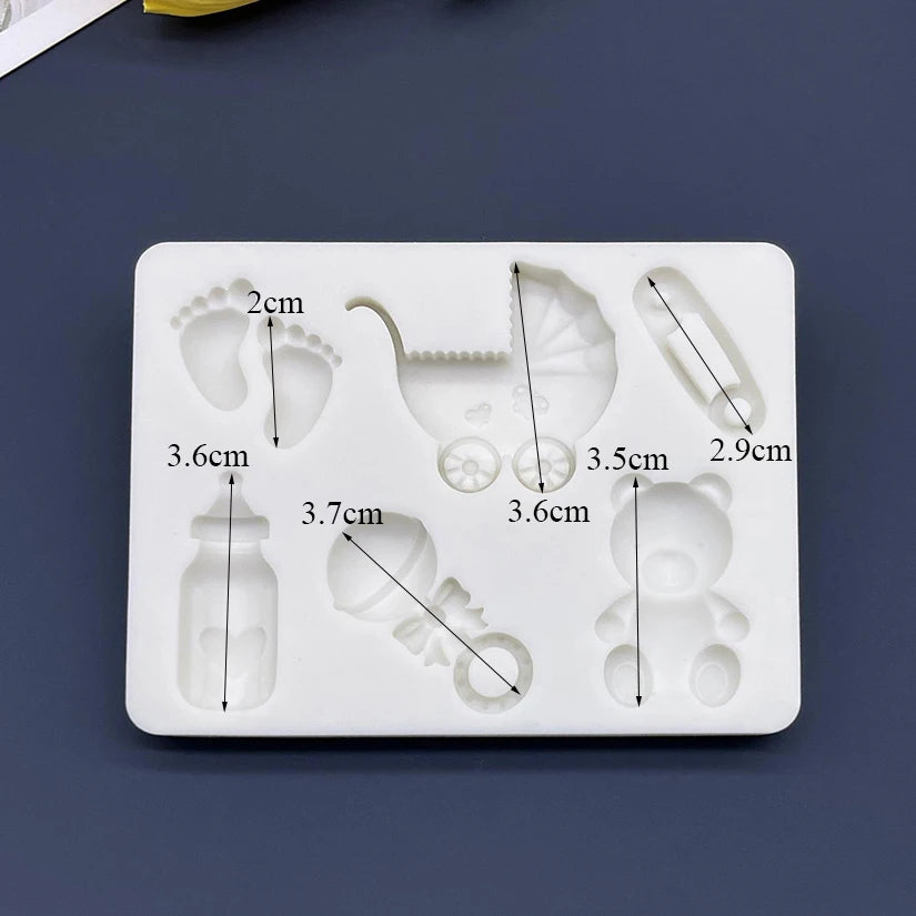 Baby Shower Silicone Mold – Carriage, Feeding Bottle &amp; Teddy Bear