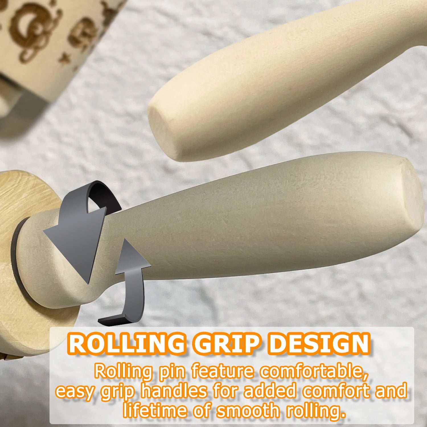 Wooden Christmas Embossing Rolling Pin – 3D Engraved Reindeer & Floral Pattern