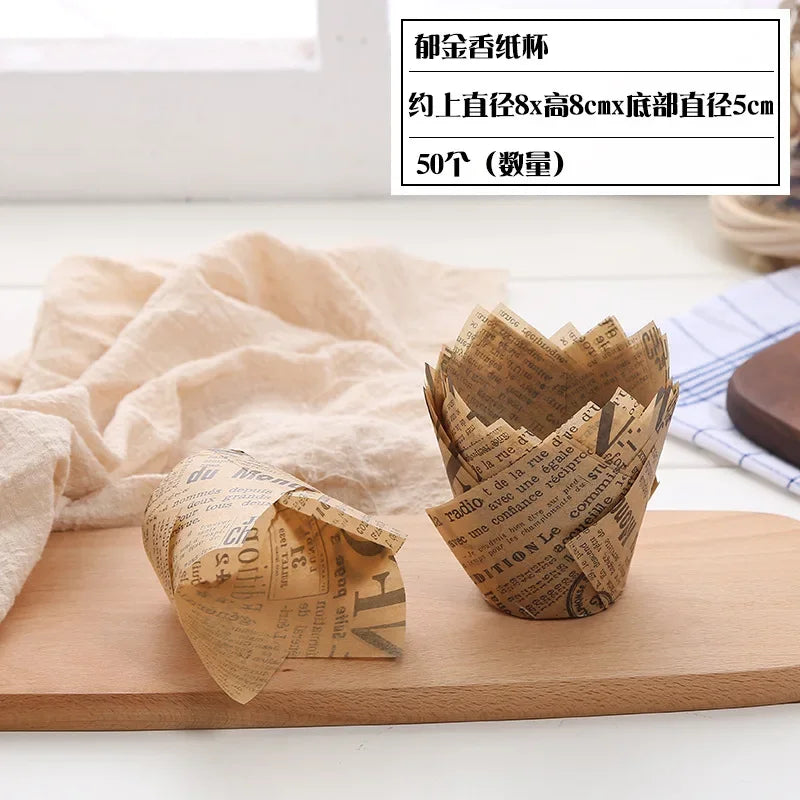 50pcs Tulip Muffin Cupcake Paper Cups – Oilproof Baking Liners