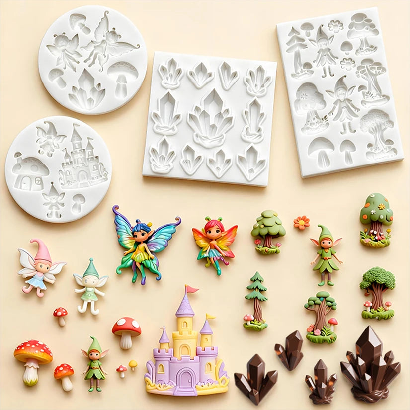 Mushroom Fairy Forest Castle Silicone Mold – Enchanting Sugarcraft Tool