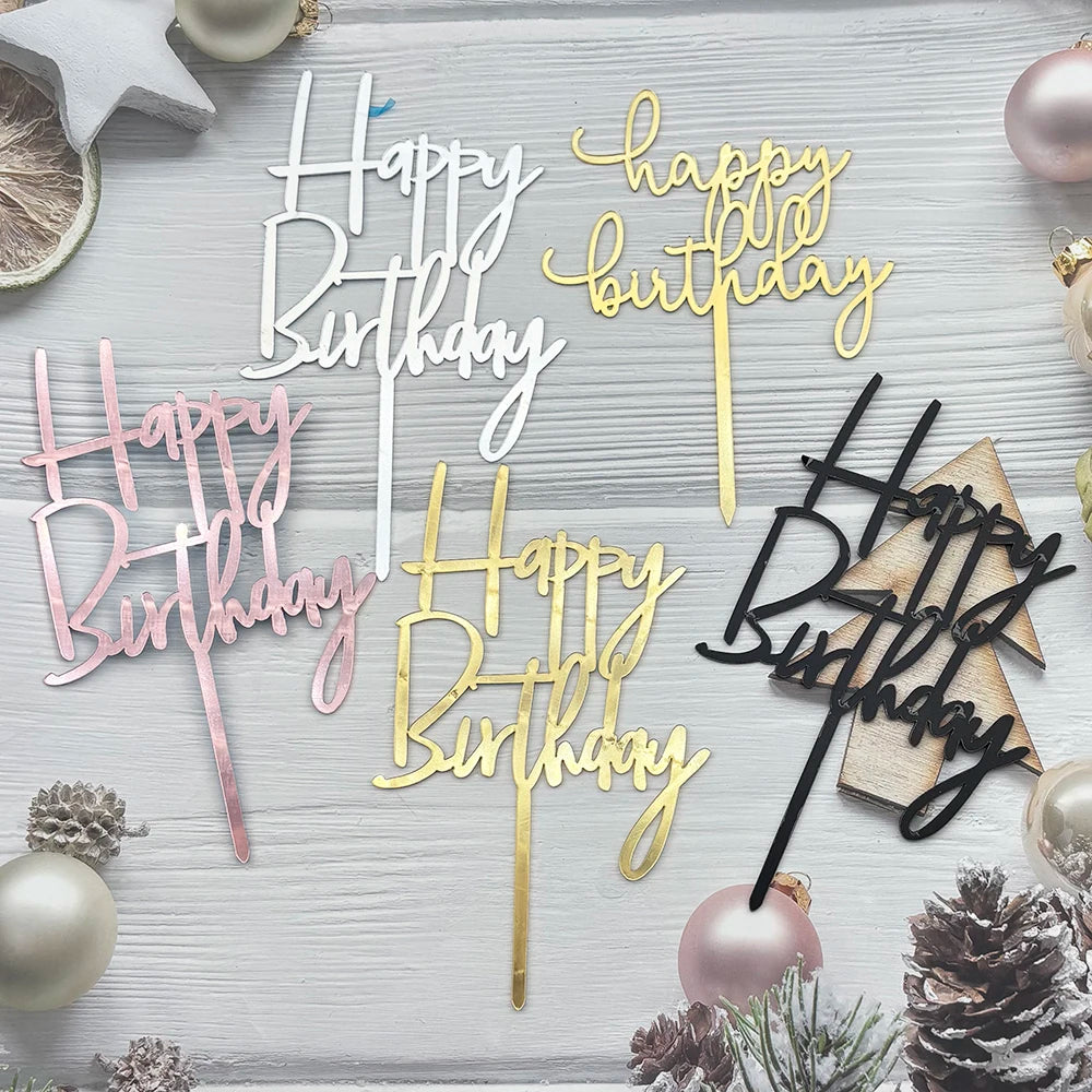 Elegant Rose Gold "Happy Birthday" Cake Topper | Premium Acrylic Decor