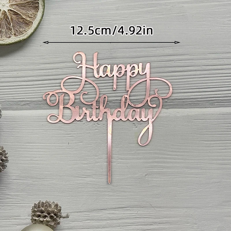Elegant Rose Gold "Happy Birthday" Cake Topper | Premium Acrylic Decor
