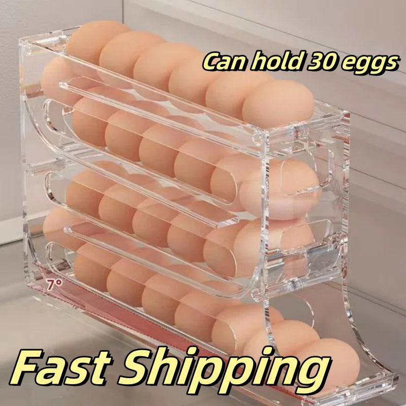 Automatic Roll-Out Egg Storage Box – 30-Egg Refrigerator Organizer