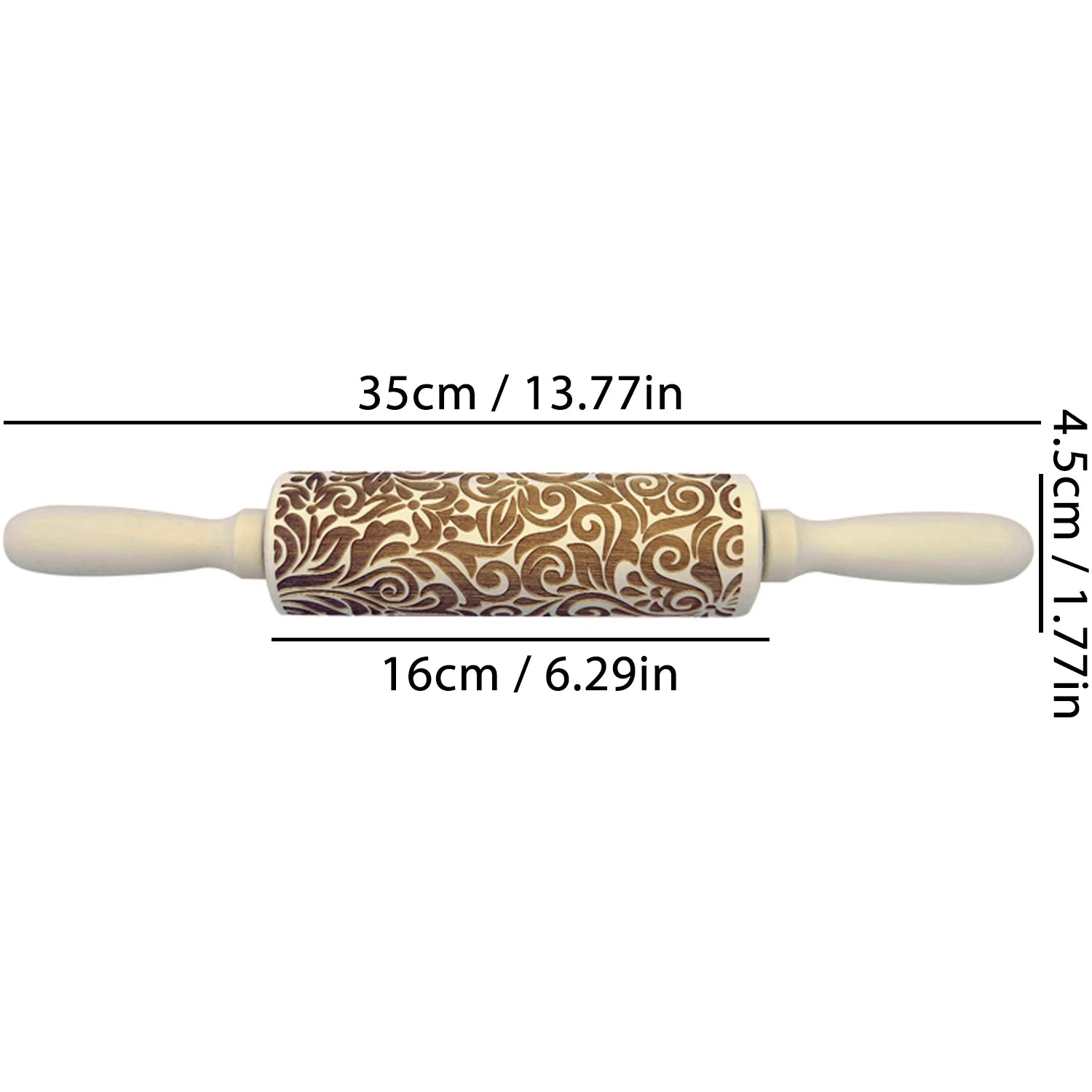 Wooden Christmas Embossing Rolling Pin – 3D Engraved Reindeer & Floral Pattern