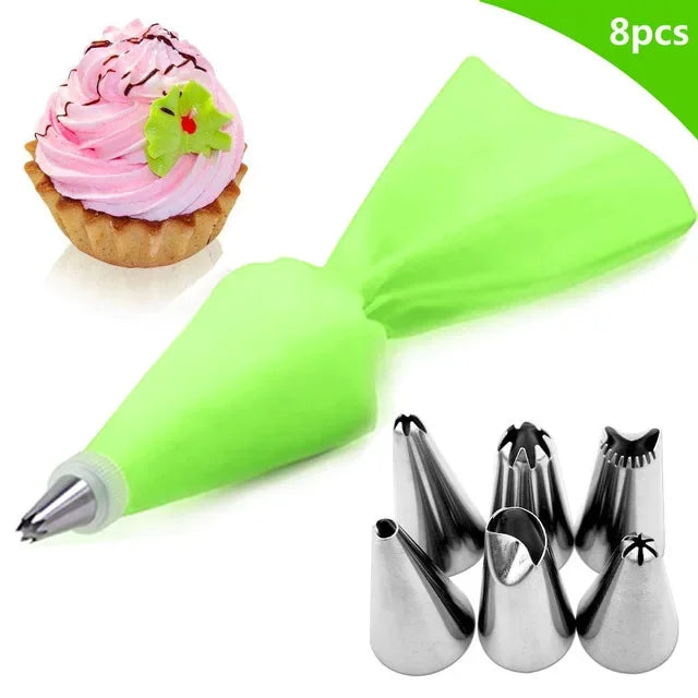 Ultimate Cake Decorating Set: Silicone Pastry Bag & 6 Stainless Steel Nozzles