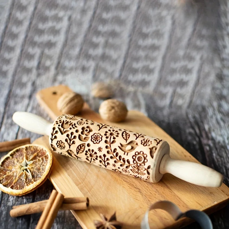 Precision Laser-Engraved Embossed Rolling Pin – Artisanal Biscuit Decorator