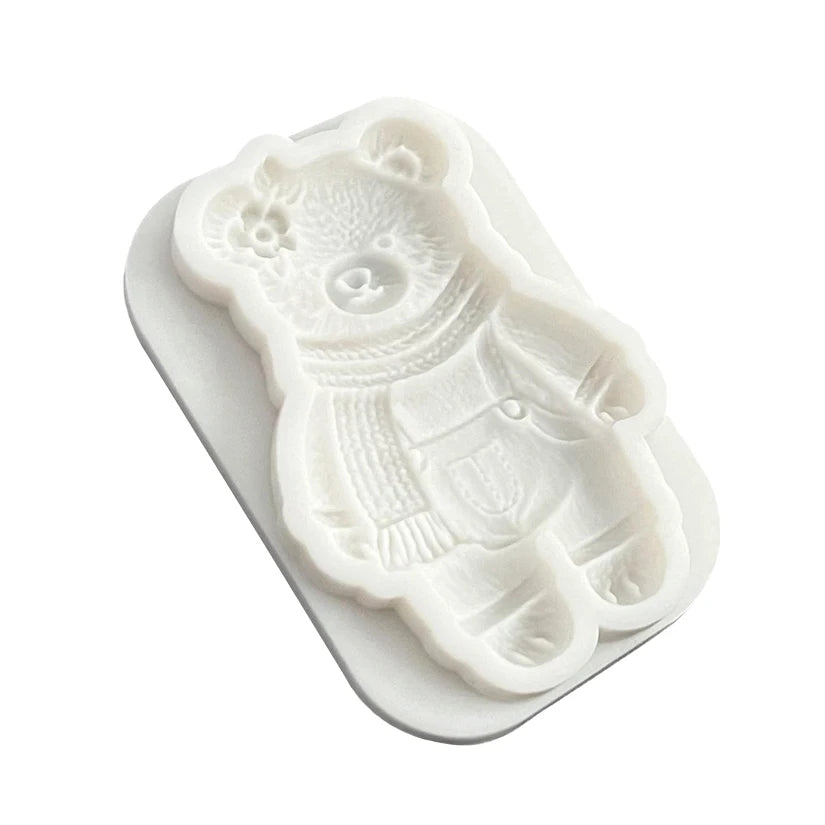 Silicone mold for a teddy bear with a scarf and a flower