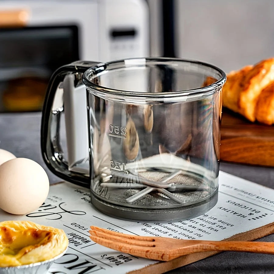 Semi-Automatic Flour Sifter with Hand Press Design – Transparent Non-Stick Sieve