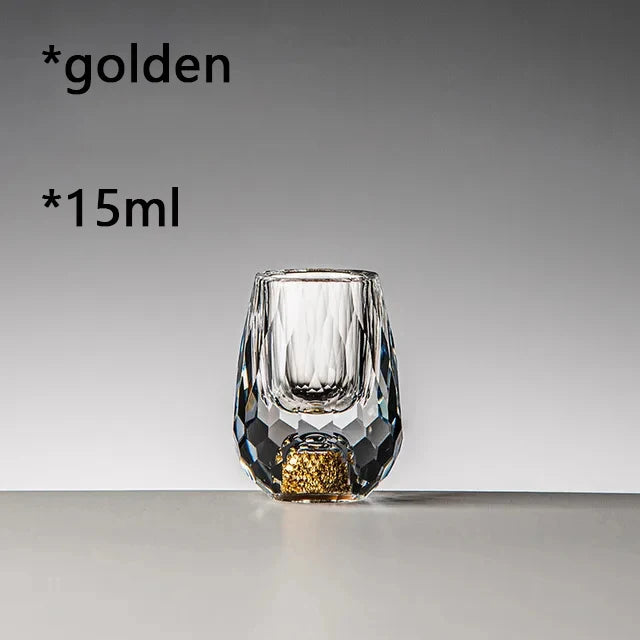 Luxury Crystal Glass Vodka / Sake / Shochu Cups – 15ml Gold Foil Shot Glasses