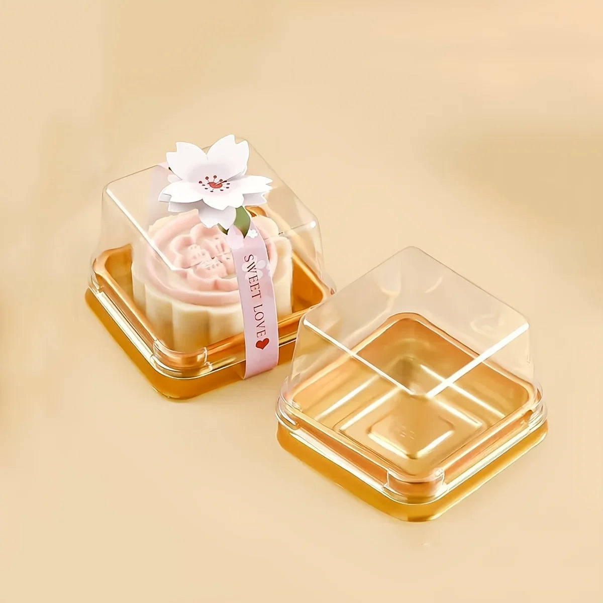 50pcs Clear Plastic Mini Cake Box Set