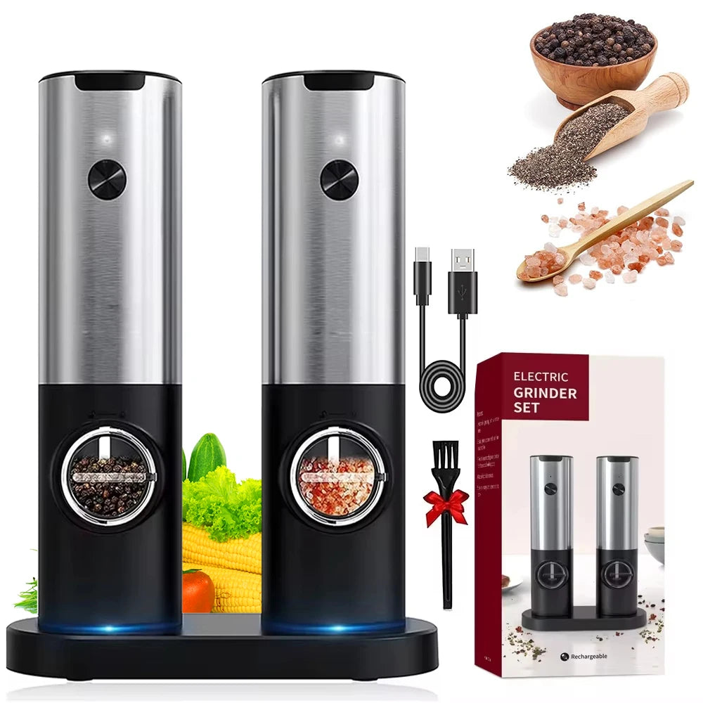 Electric Salt and Pepper Grinder Set With Led Light USB Rechargea