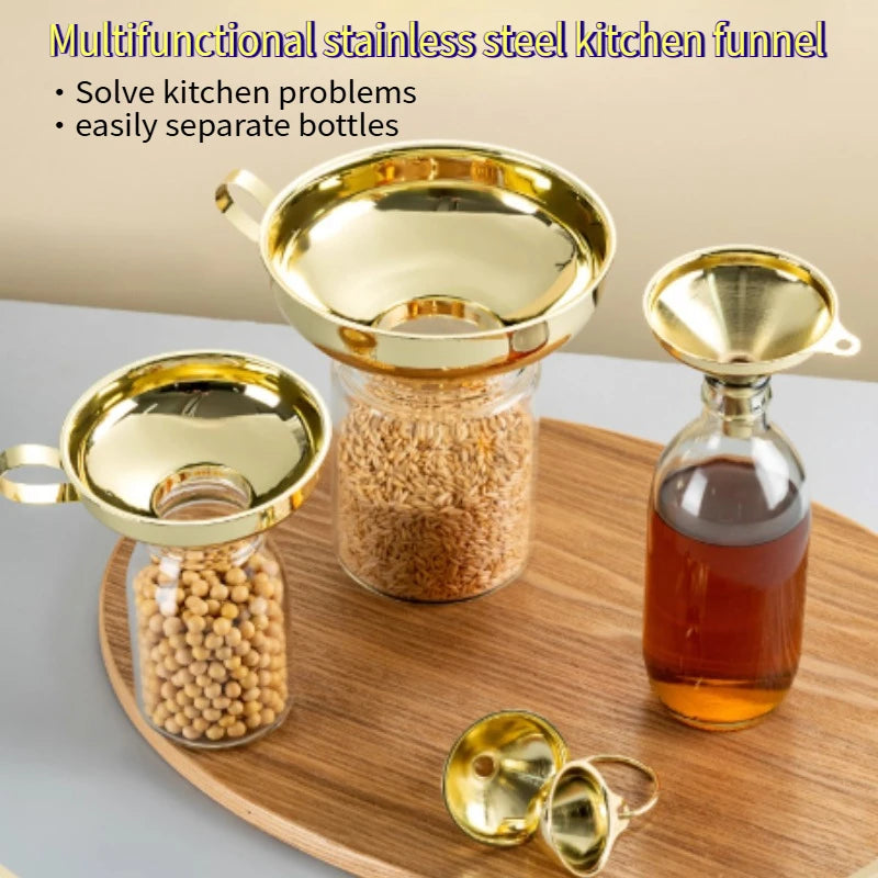 Food-Grade Stainless Steel Golden Wide-Mouth Funnel – Kitchen Filling Tool