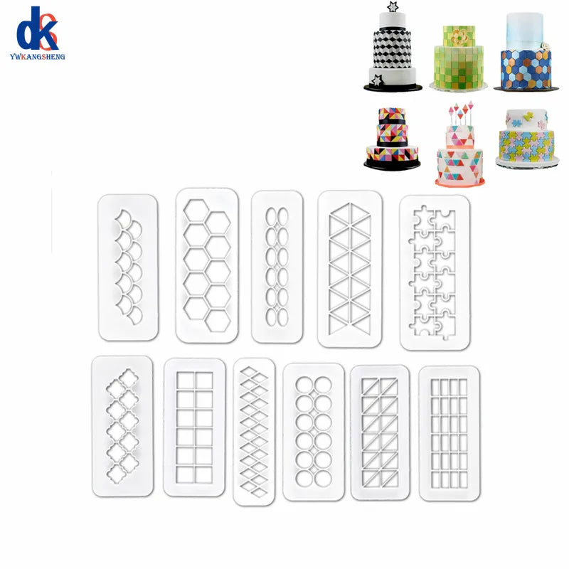 3pcs Geometric Fondant &amp; Cookie Cutter Set – Puzzle Round Cake Mold