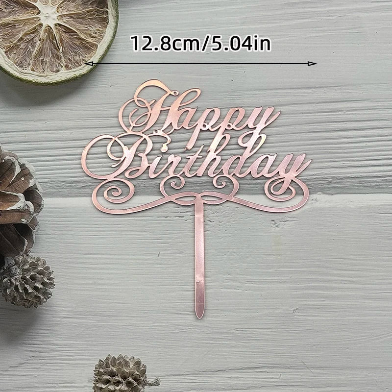 Elegant Rose Gold "Happy Birthday" Cake Topper | Premium Acrylic Decor