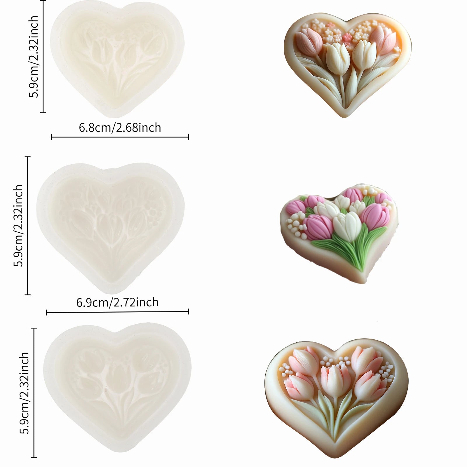 3D heart-shaped tulip silicone mold