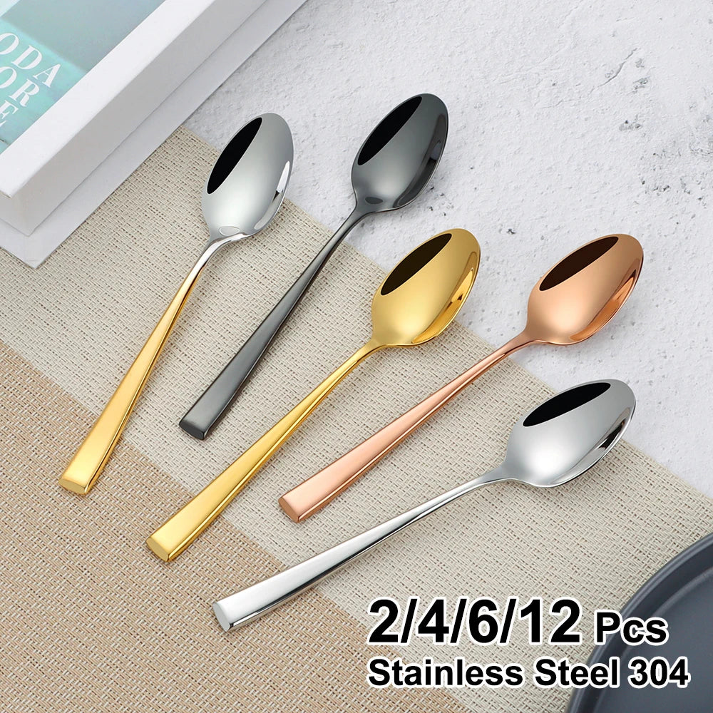 2/4/6/12pcs Sliver Coffee Spoon Stainless Steel 304 Stiring Teaspoon Set Ice Cream Cake Spoon Mirror Gold Elegant Cutlery