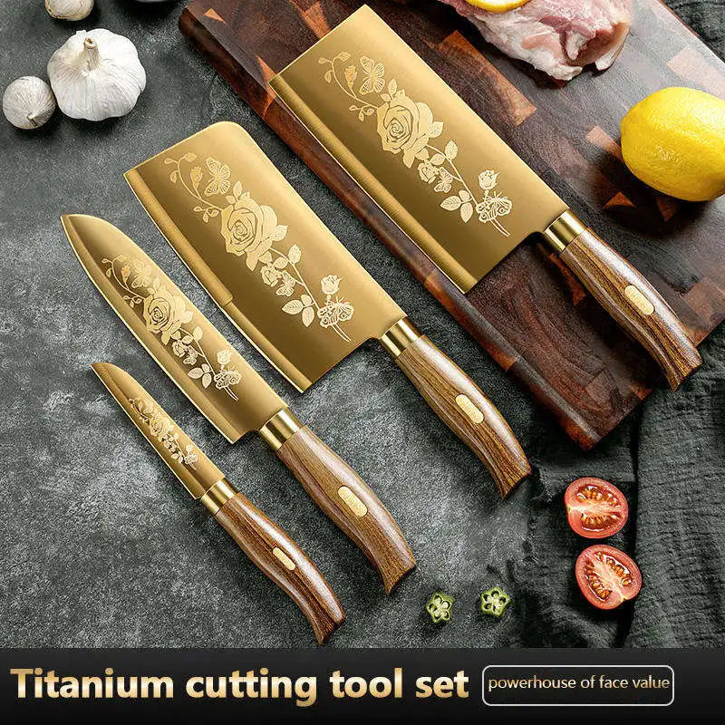 Luxurious Golden Rose 4-Piece Kitchen Knife Set | Professional Stainless Steel
