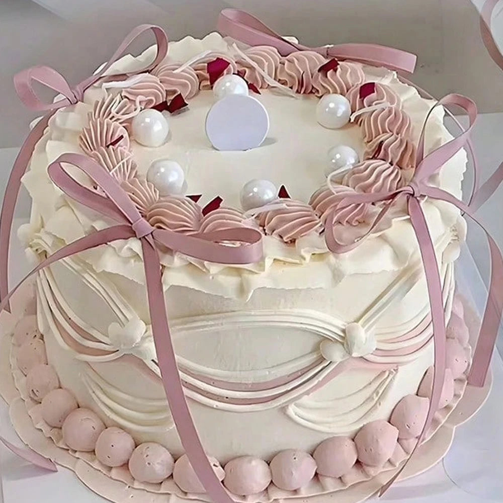 10Pcs Ballet Ribbon Bow Cake Toppers – Pink, Blue & Black