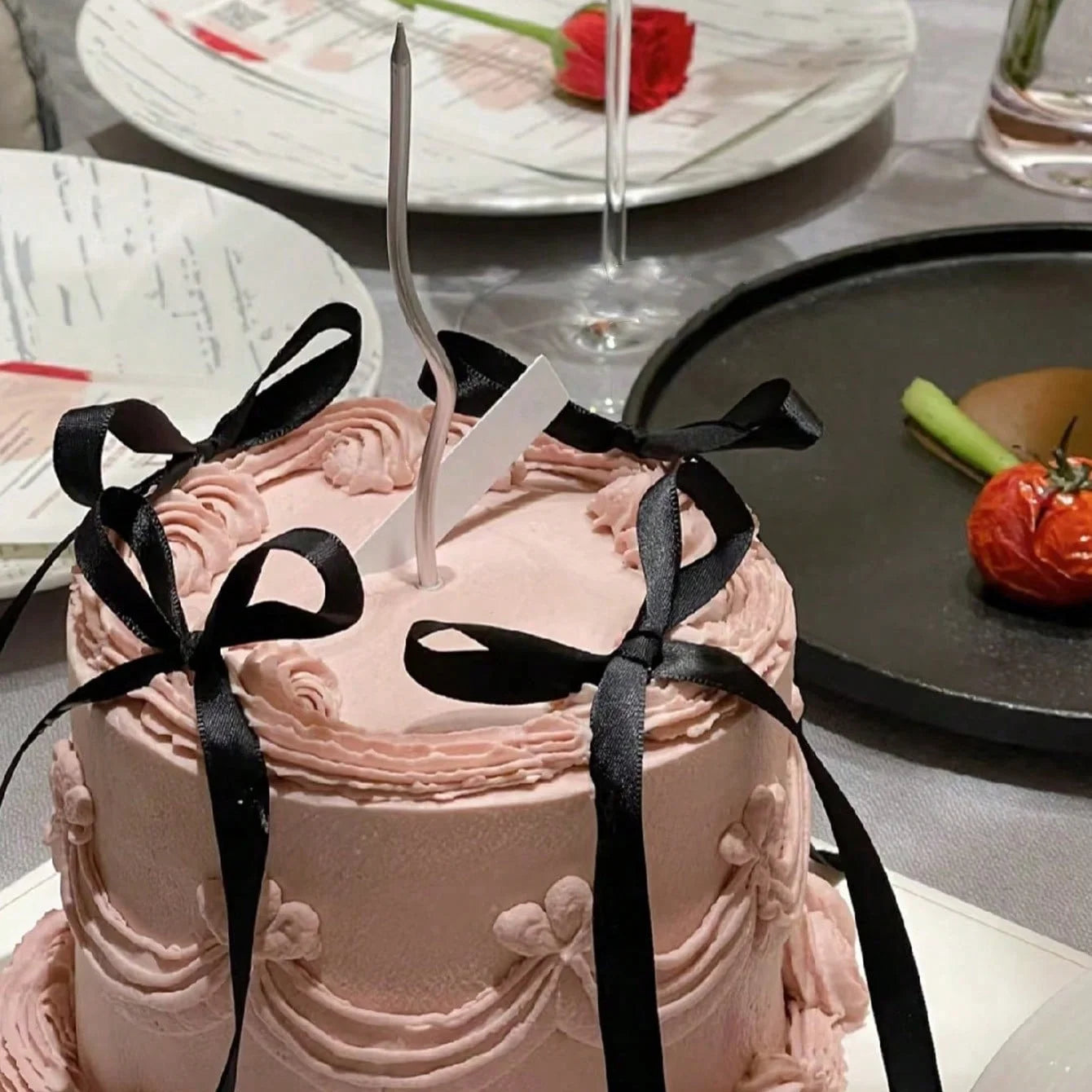 10Pcs Ballet Ribbon Bow Cake Toppers – Pink, Blue & Black