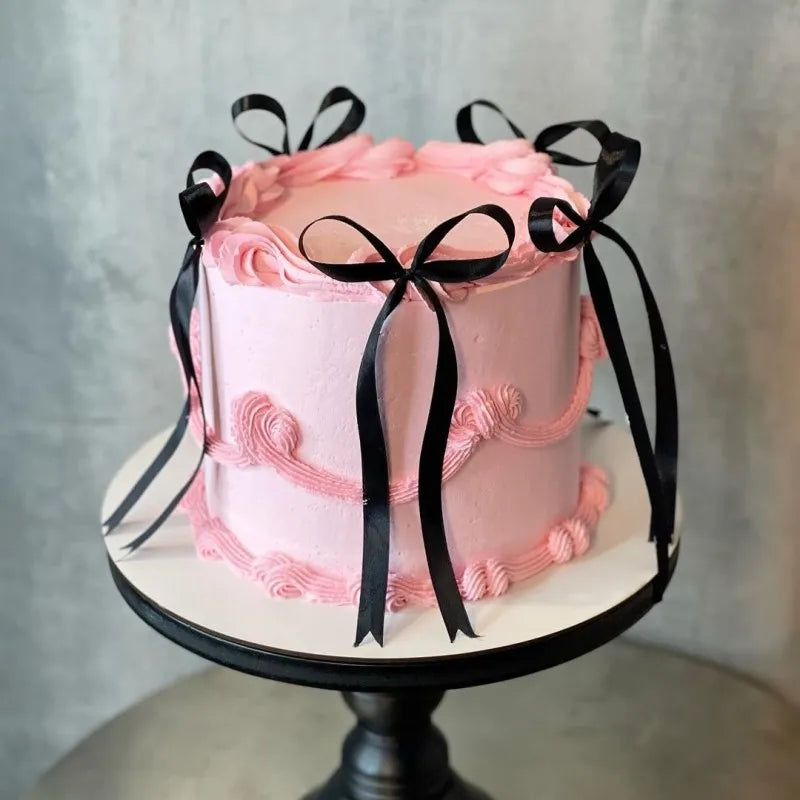 Ballet Ribbon Bow Cake Topper – Elegant Aesthetic Dessert Decor