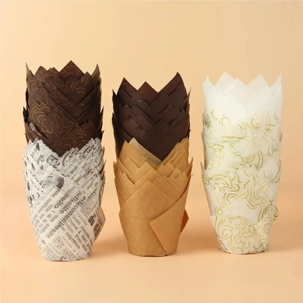 50pcs Tulip Muffin Cupcake Paper Cups – Oilproof Baking Liners