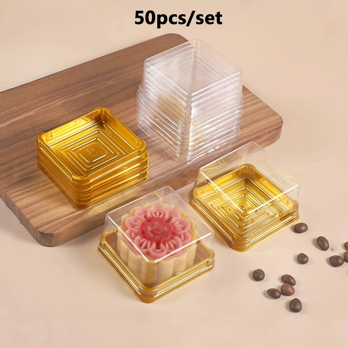 50pcs Clear Plastic Mini Cake Box Set
