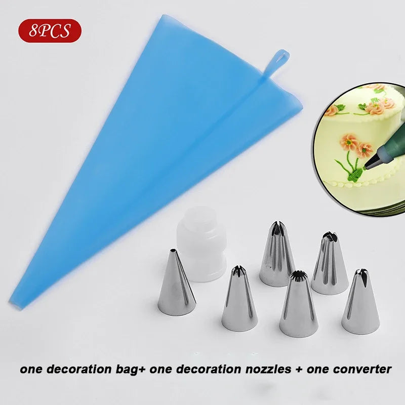 Ultimate Cake Decorating Set: Silicone Pastry Bag & 6 Stainless Steel Nozzles