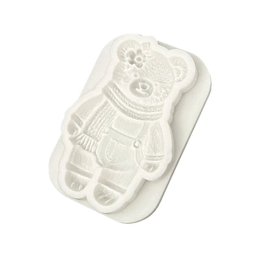 Silicone mold for a teddy bear with a scarf and a flower