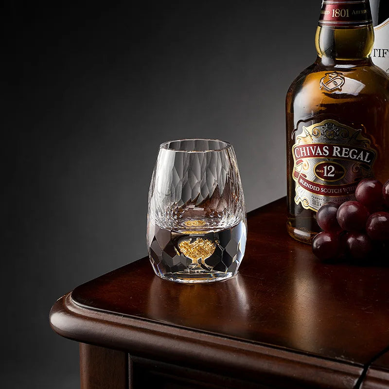 Luxury Crystal Glass Vodka / Sake / Shochu Cups – 15ml Gold Foil Shot Glasses