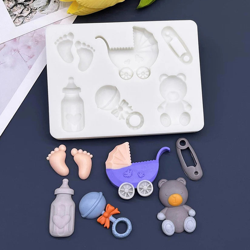 Baby Shower Silicone Mold – Carriage, Feeding Bottle &amp; Teddy Bear