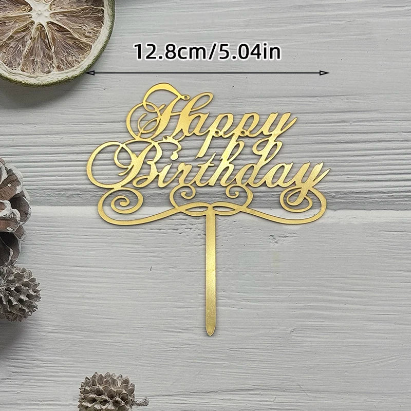 Elegant Rose Gold "Happy Birthday" Cake Topper | Premium Acrylic Decor